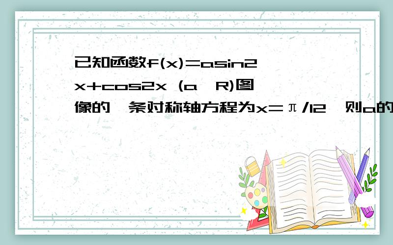 已知函数f(x)=asin2x+cos2x (a∈R)图像的一条对称轴方程为x=π/12,则a的值为?