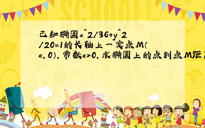 已知椭圆x^2/36+y^2/20=1的长轴上一定点M（a,0）,常数a＞0,求椭圆上的点到点M距离d的最小值