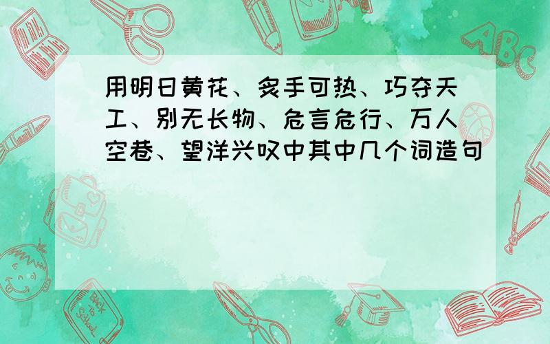 用明日黄花、炙手可热、巧夺天工、别无长物、危言危行、万人空巷、望洋兴叹中其中几个词造句