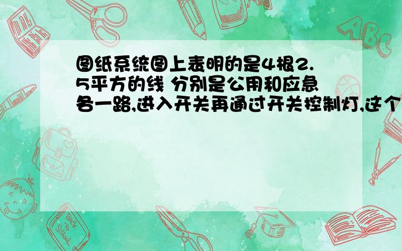 图纸系统图上表明的是4根2.5平方的线 分别是公用和应急各一路,进入开关再通过开关控制灯,这个怎么弄?