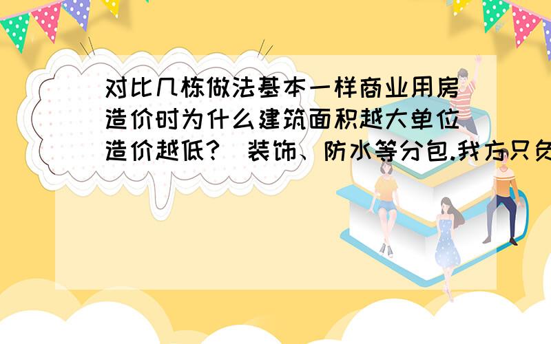 对比几栋做法基本一样商业用房造价时为什么建筑面积越大单位造价越低?（装饰、防水等分包.我方只负责主体商混是甲供）