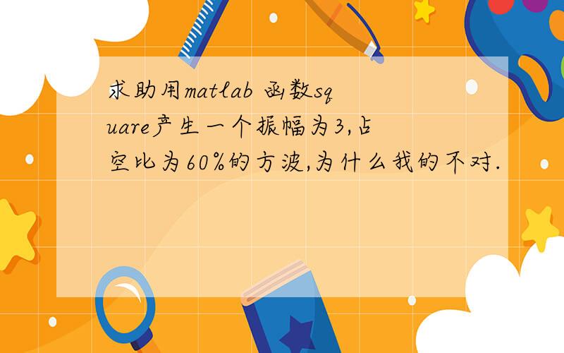 求助用matlab 函数square产生一个振幅为3,占空比为60%的方波,为什么我的不对.