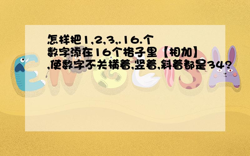 怎样把1,2,3,.16.个数字添在16个格子里【相加】,使数字不关横着,竖着,斜着都是34?