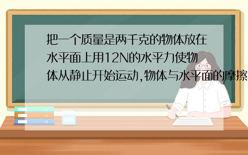 把一个质量是两千克的物体放在水平面上用12N的水平力使物体从静止开始运动,物体与水平面的摩擦因数为0.2物体运动2秒末撤