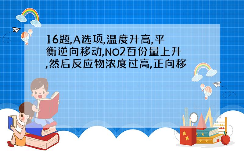 16题,A选项,温度升高,平衡逆向移动,NO2百份量上升,然后反应物浓度过高,正向移