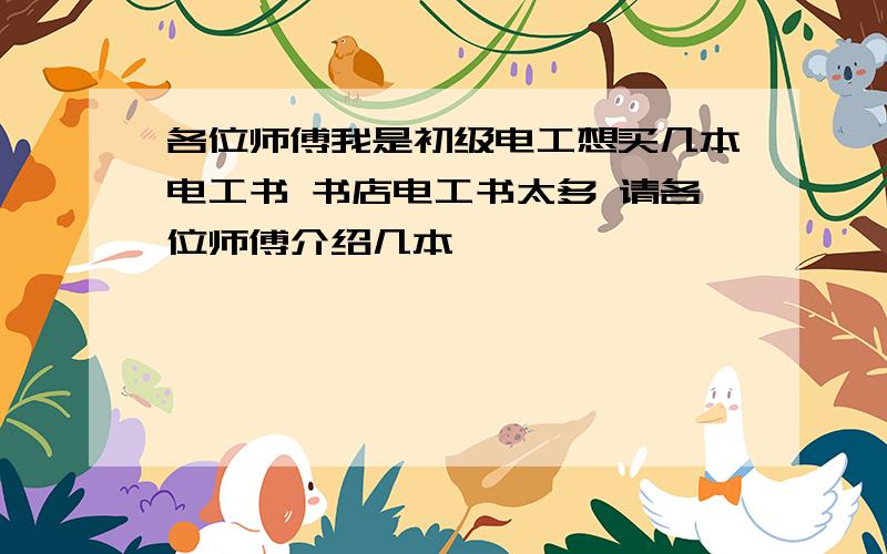 各位师傅我是初级电工想买几本电工书 书店电工书太多 请各位师傅介绍几本