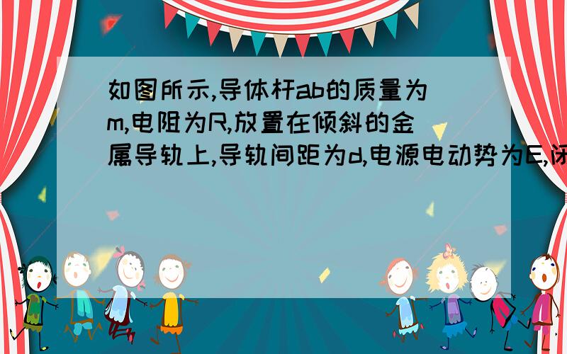 如图所示,导体杆ab的质量为m,电阻为R,放置在倾斜的金属导轨上,导轨间距为d,电源电动势为E,闭合回路其它电阻不计,导