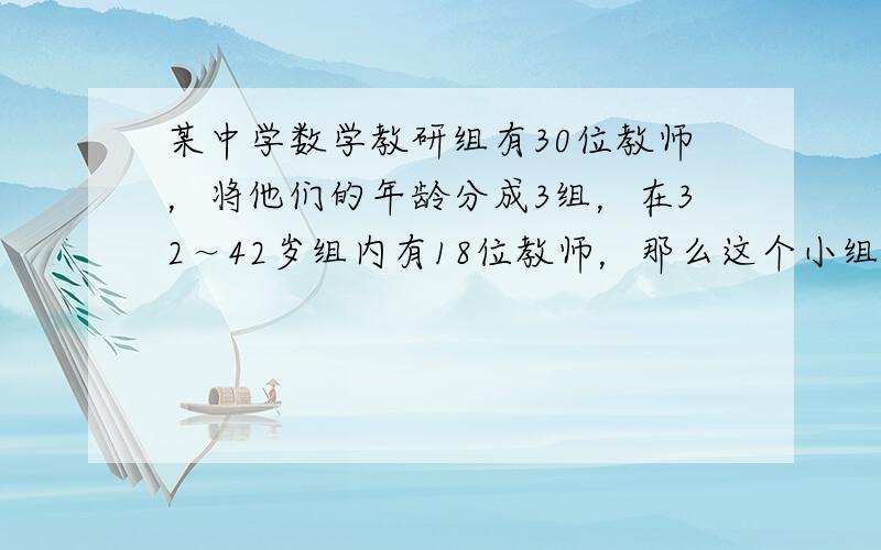 某中学数学教研组有30位教师，将他们的年龄分成3组，在32～42岁组内有18位教师，那么这个小组的频率为______．