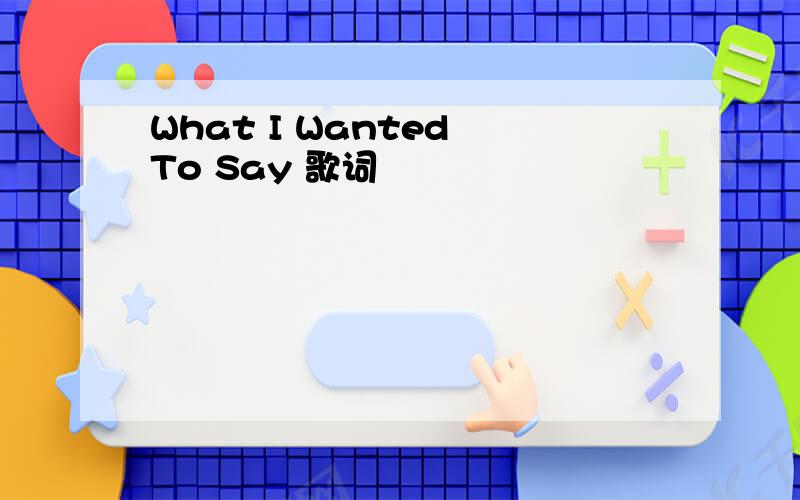 What I Wanted To Say 歌词