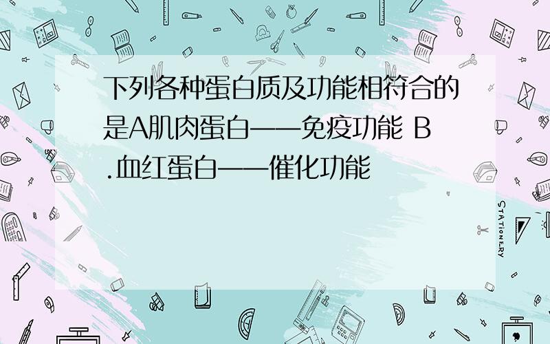 下列各种蛋白质及功能相符合的是A肌肉蛋白——免疫功能 B.血红蛋白——催化功能