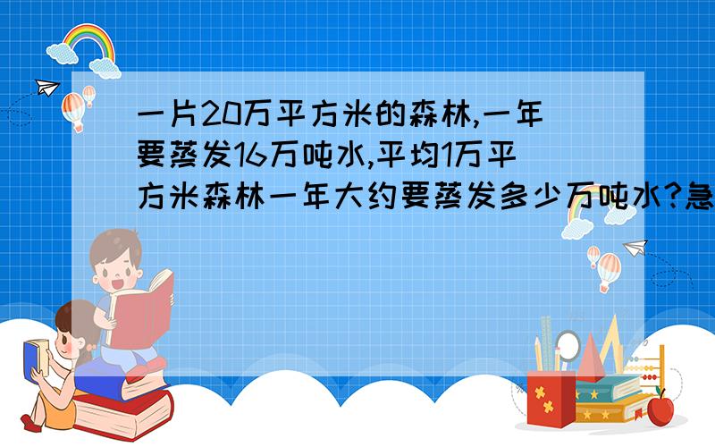 一片20万平方米的森林,一年要蒸发16万吨水,平均1万平方米森林一年大约要蒸发多少万吨水?急,