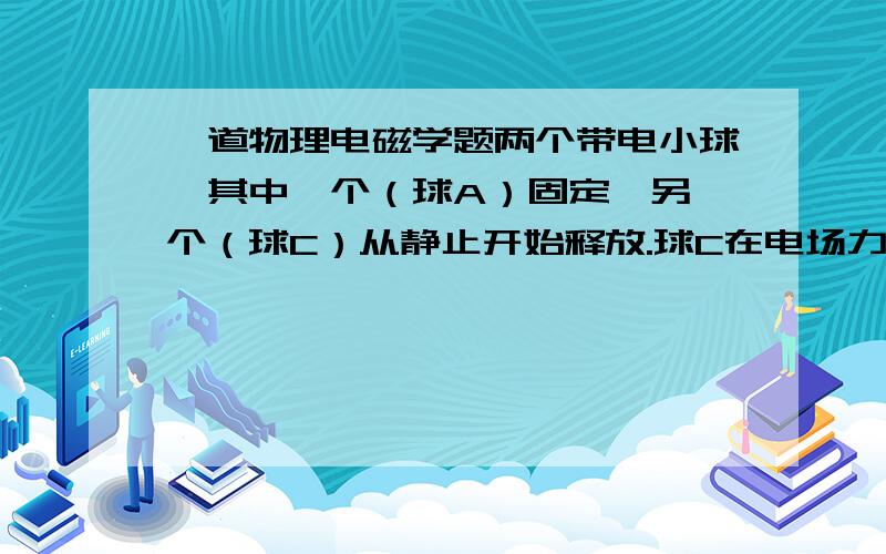 一道物理电磁学题两个带电小球,其中一个（球A）固定,另一个（球C）从静止开始释放.球C在电场力作用下,将向着球A运动.且