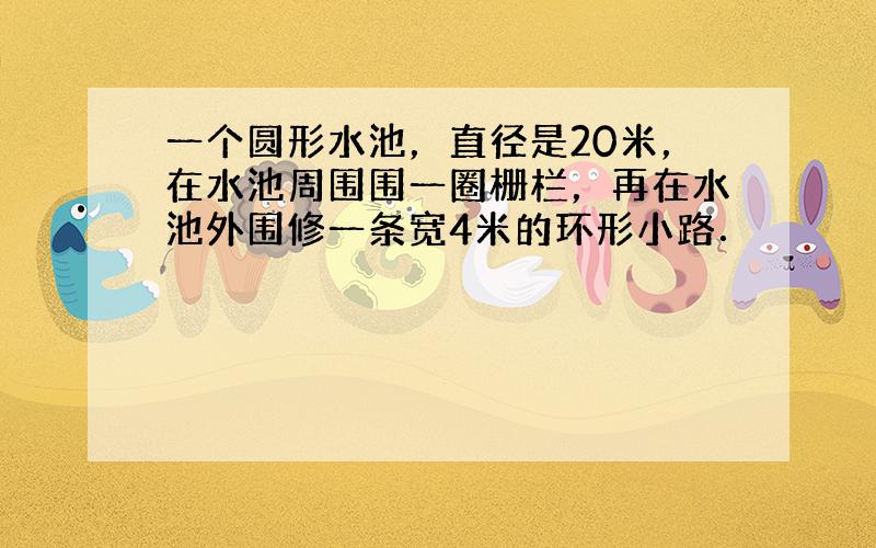 一个圆形水池，直径是20米，在水池周围围一圈栅栏，再在水池外围修一条宽4米的环形小路．