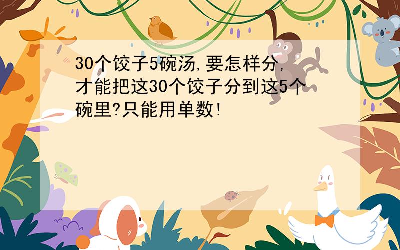 30个饺子5碗汤,要怎样分,才能把这30个饺子分到这5个碗里?只能用单数!