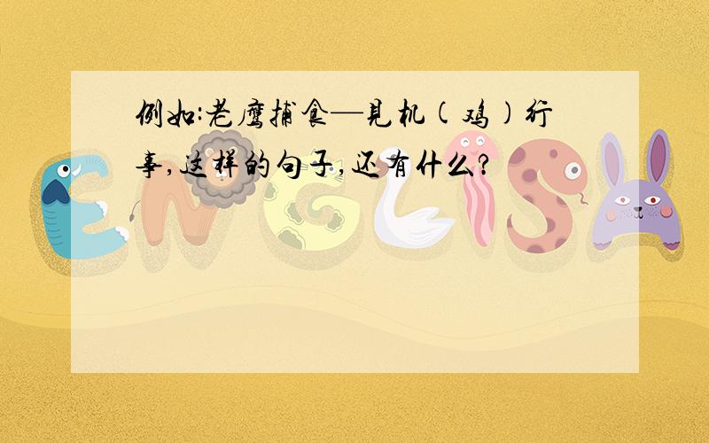 例如:老鹰捕食—见机(鸡)行事,这样的句子,还有什么?