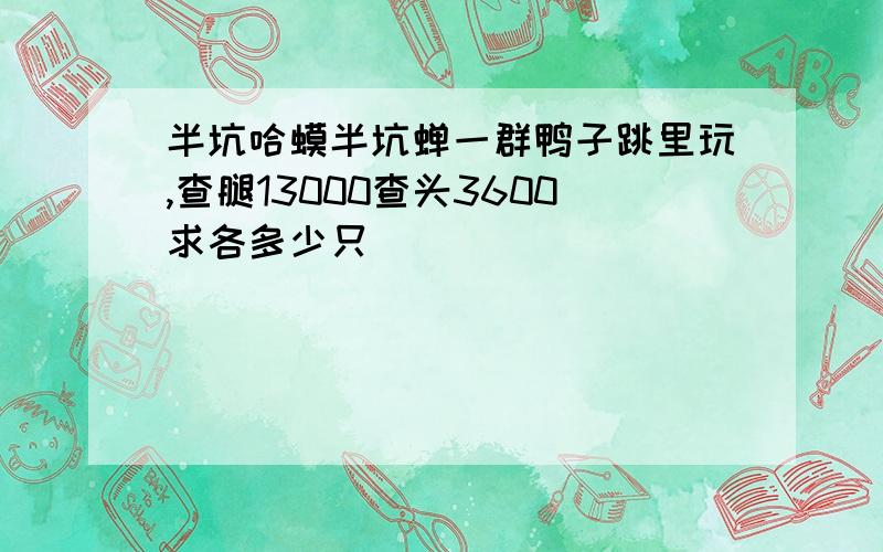 半坑哈蟆半坑蝉一群鸭子跳里玩,查腿13000查头3600求各多少只