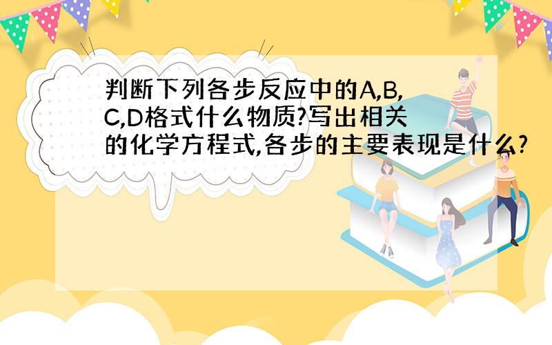 判断下列各步反应中的A,B,C,D格式什么物质?写出相关的化学方程式,各步的主要表现是什么?