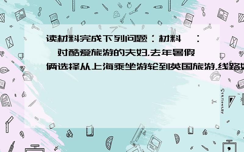 读材料完成下列问题：材料一：一对酷爱旅游的夫妇，去年暑假俩选择从上海乘坐游轮到英国旅游，线路如图1所示．材料二：伦敦气温