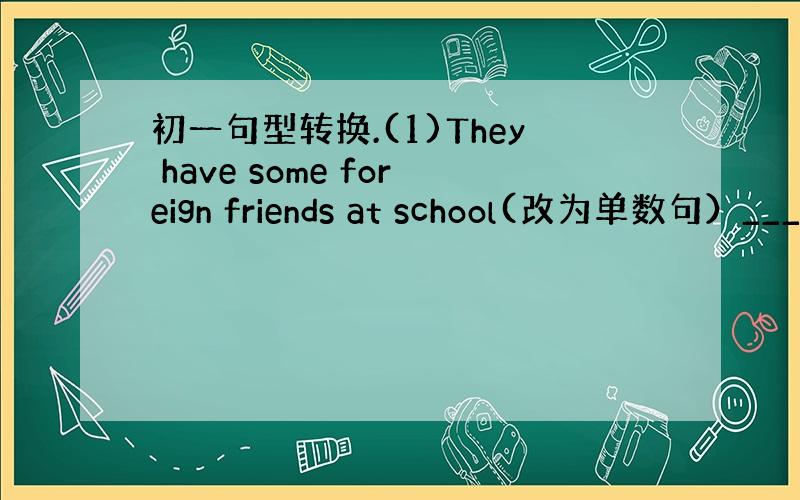 初一句型转换.(1)They have some foreign friends at school(改为单数句）___