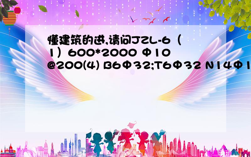 懂建筑的进,请问JZL-6（1）600*2000 Φ10@200(4) B6Φ32;T6Φ32 N14Φ16;LΦ6@4