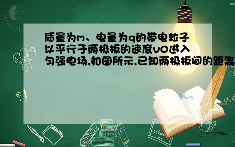 质量为m、电量为q的带电粒子以平行于两极板的速度v0进入匀强电场,如图所示,已知两极板间的距离为d,板长