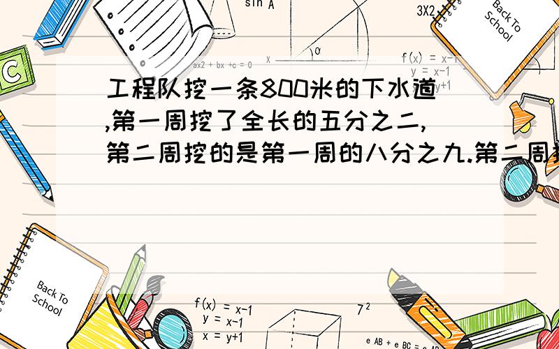 工程队挖一条800米的下水道,第一周挖了全长的五分之二,第二周挖的是第一周的八分之九.第二周挖了多少米?