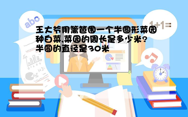 王大爷用篱笆围一个半圆形菜园种白菜,菜园的周长是多少米?半圆的直径是30米