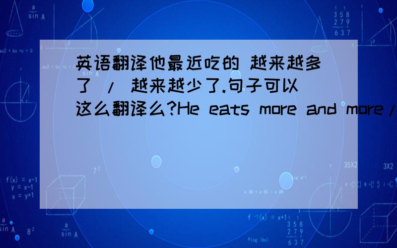 英语翻译他最近吃的 越来越多了 / 越来越少了.句子可以这么翻译么?He eats more and more/less