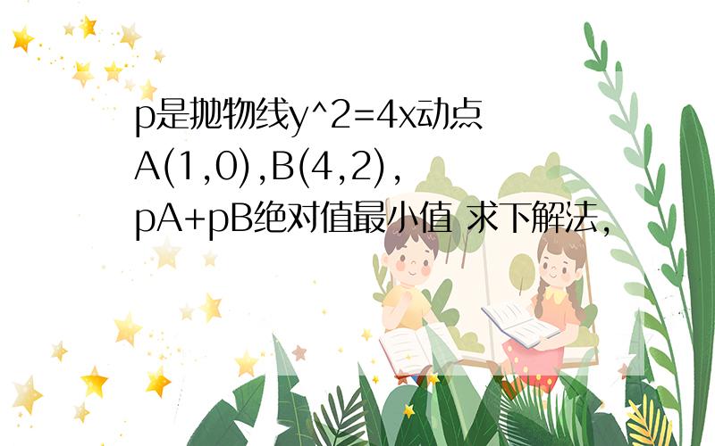 p是抛物线y^2=4x动点 A(1,0),B(4,2),pA+pB绝对值最小值 求下解法,