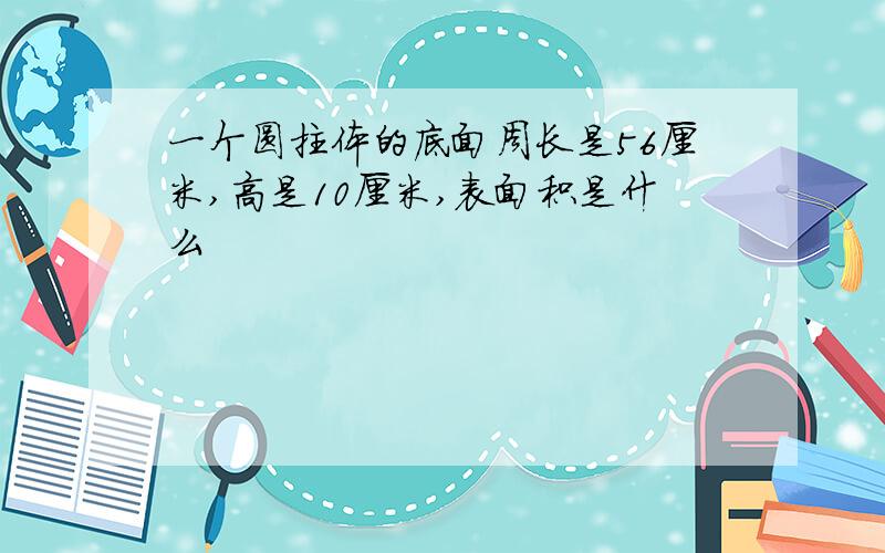 一个圆拄体的底面周长是56厘米,高是10厘米,表面积是什么