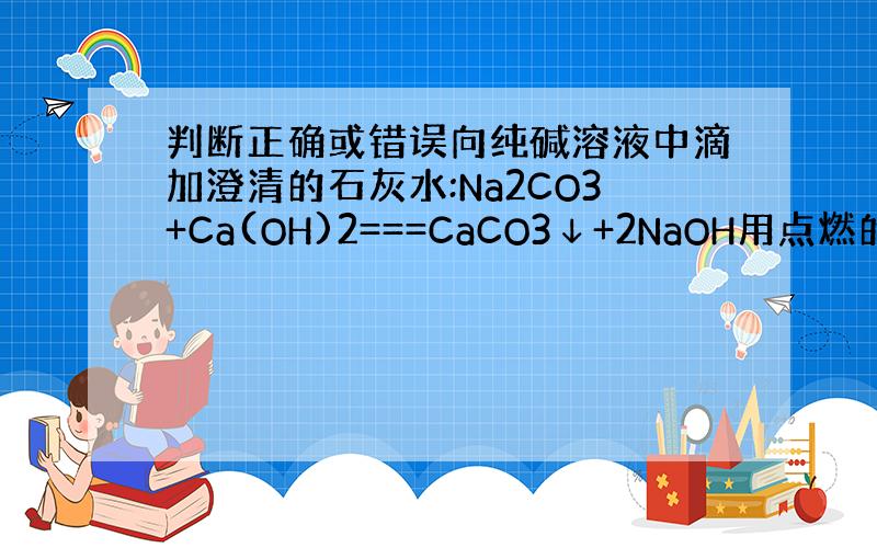 判断正确或错误向纯碱溶液中滴加澄清的石灰水:Na2CO3+Ca(OH)2===CaCO3↓+2NaOH用点燃的方法除去二