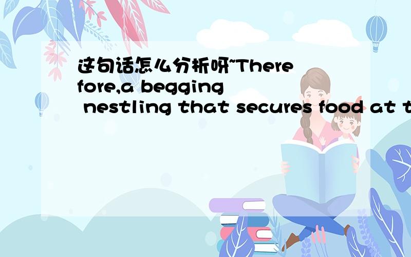 这句话怎么分析呀~Therefore,a begging nestling that secures food at t