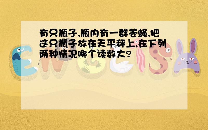 有只瓶子,瓶内有一群苍蝇,把这只瓶子放在天平秤上,在下列两种情况哪个读数大?