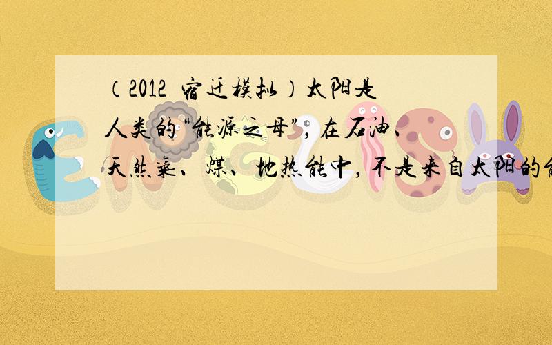 （2012•宿迁模拟）太阳是人类的“能源之母”，在石油、天然气、煤、地热能中，不是来自太阳的能源是______．如图是某