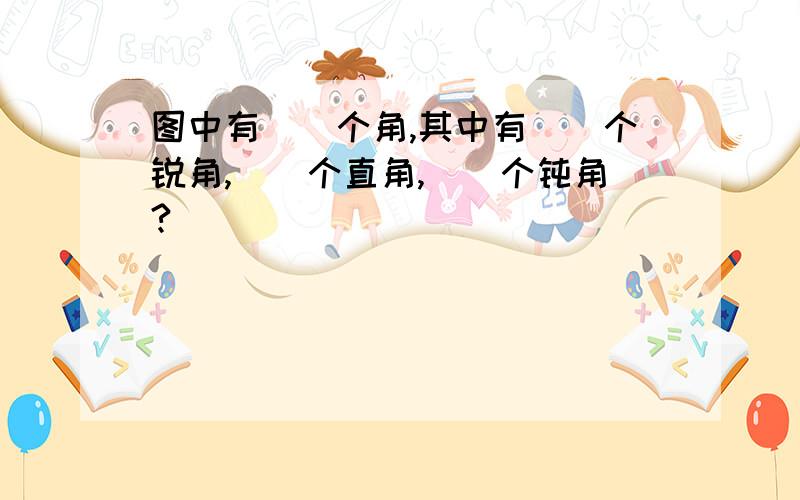 图中有（）个角,其中有（）个锐角,（）个直角,（）个钝角?