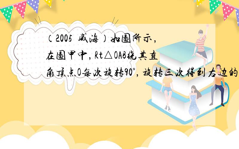 （2005•威海）如图所示，在图甲中，Rt△OAB绕其直角顶点O每次旋转90°，旋转三次得到右边的图形．在图乙中，四边形