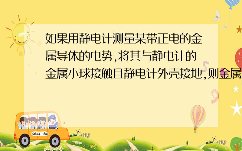 如果用静电计测量某带正电的金属导体的电势,将其与静电计的金属小球接触且静电计外壳接地,则金属壳内表面会出现与指针所带电荷