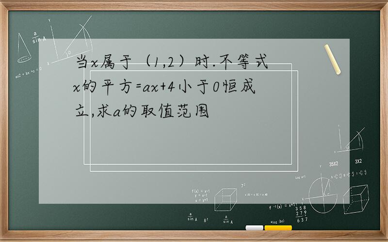 当x属于（1,2）时.不等式x的平方=ax+4小于0恒成立,求a的取值范围