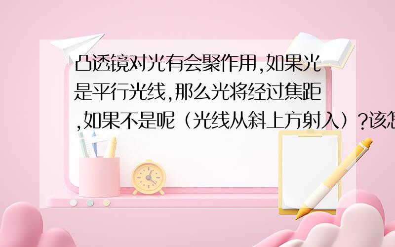 凸透镜对光有会聚作用,如果光是平行光线,那么光将经过焦距,如果不是呢（光线从斜上方射入）?该怎样做图?