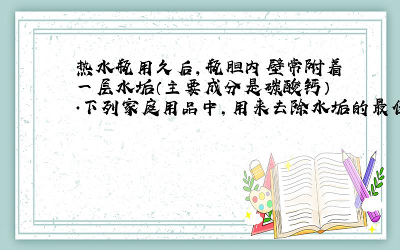 热水瓶用久后,瓶胆内壁常附着一层水垢（主要成分是碳酸钙）.下列家庭用品中,用来去除水垢的最佳用品是