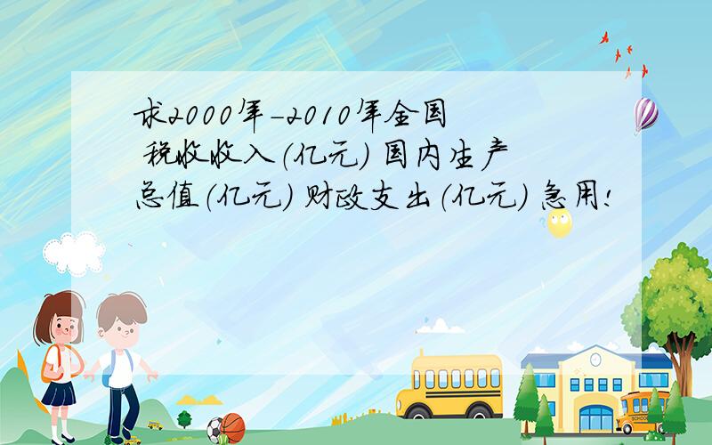 求2000年-2010年全国 税收收入（亿元） 国内生产总值（亿元） 财政支出（亿元） 急用!