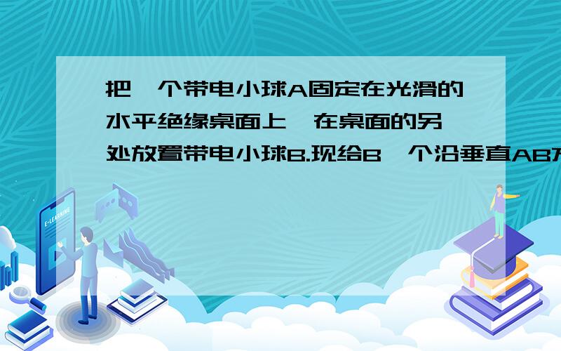 把一个带电小球A固定在光滑的水平绝缘桌面上,在桌面的另一处放置带电小球B.现给B一个沿垂直AB方向的速度v0