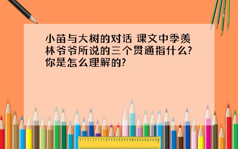 小苗与大树的对话 课文中季羡林爷爷所说的三个贯通指什么?你是怎么理解的?