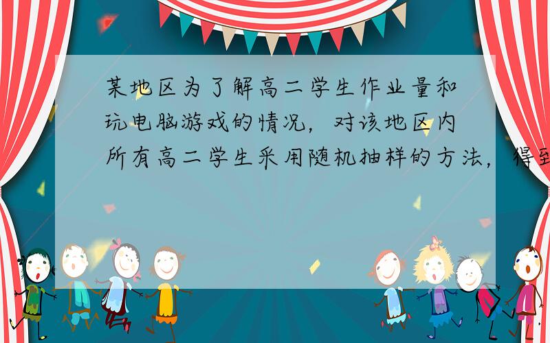 某地区为了解高二学生作业量和玩电脑游戏的情况，对该地区内所有高二学生采用随机抽样的方法，得到一个容量为200的样本.统计