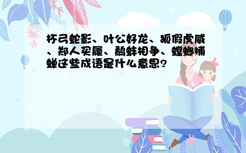 杯弓蛇影、叶公好龙、狐假虎威、郑人买履、鹬蚌相争、螳螂捕蝉这些成语是什么意思?