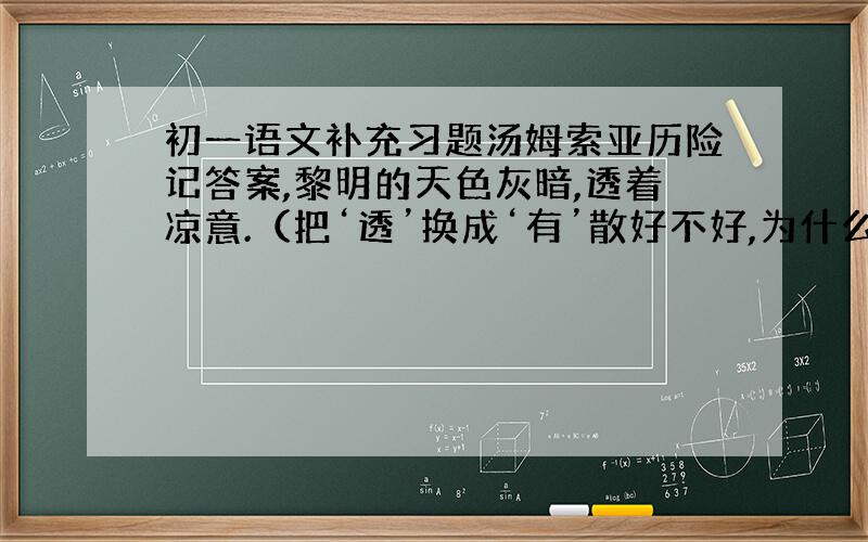 初一语文补充习题汤姆索亚历险记答案,黎明的天色灰暗,透着凉意.（把‘透’换成‘有’散好不好,为什么