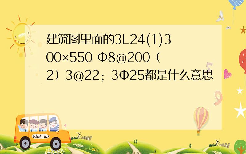 建筑图里面的3L24(1)300×550 Φ8@200（2）3@22；3Φ25都是什么意思