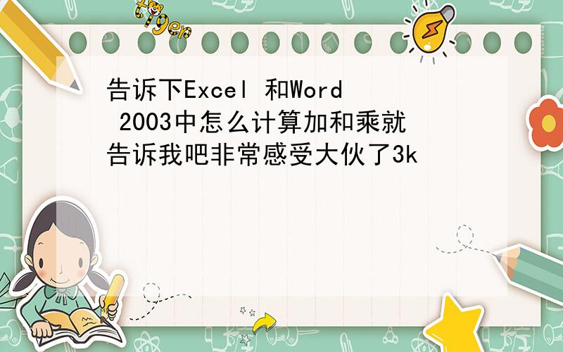 告诉下Excel 和Word 2003中怎么计算加和乘就告诉我吧非常感受大伙了3k