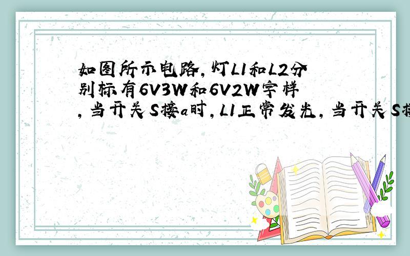 如图所示电路,灯L1和L2分别标有6V3W和6V2W字样,当开关S接a时,L1正常发光,当开关S接b时,L2正常发光.(