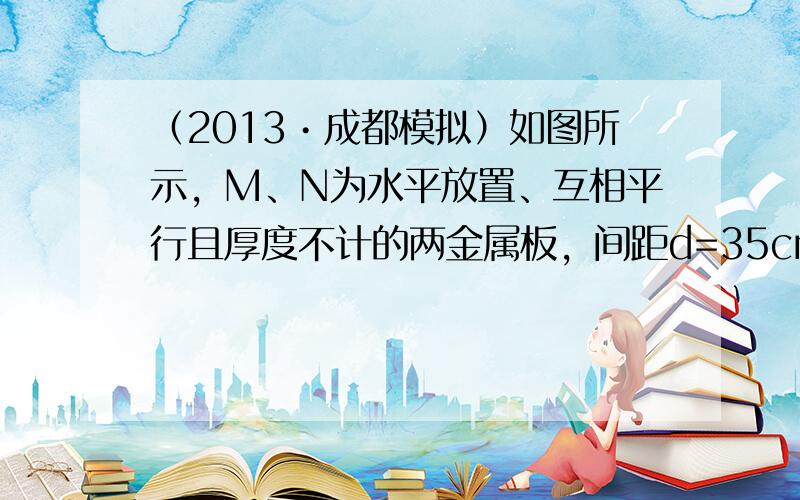 （2013•成都模拟）如图所示，M、N为水平放置、互相平行且厚度不计的两金属板，间距d=35cm，已知N板电势高，两板间